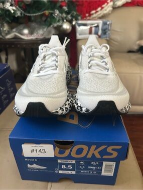 Brooks Women's White Running Shoes with Black & White Leopard Midsole